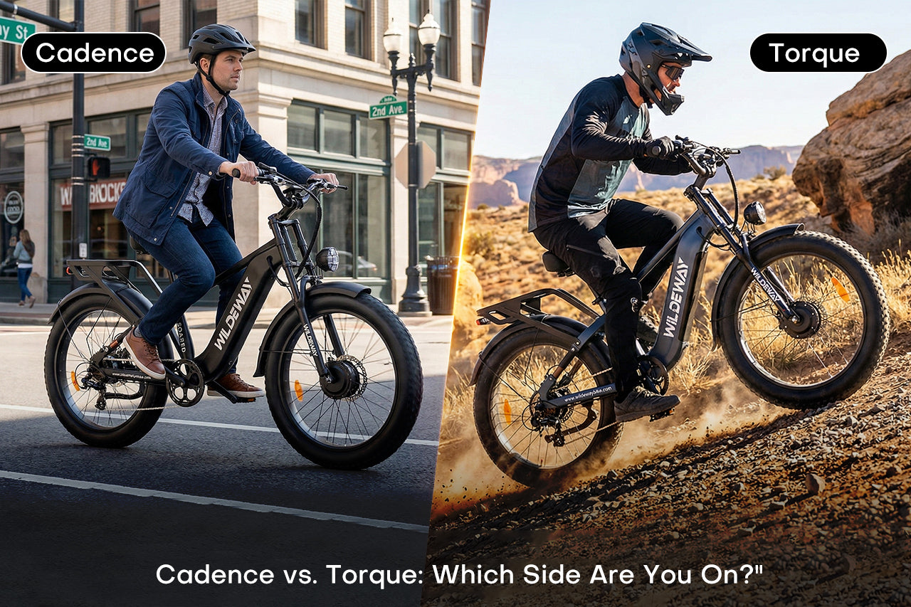 Comparison of torque sensor and cadence sensor on Wildeway Soared electric bikes for off-road use.